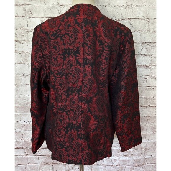 Chico's Dressy Brocade Blazer Jacket Renaissance Red Floral Beaded Elegant L NEW - Picture 4 of 5